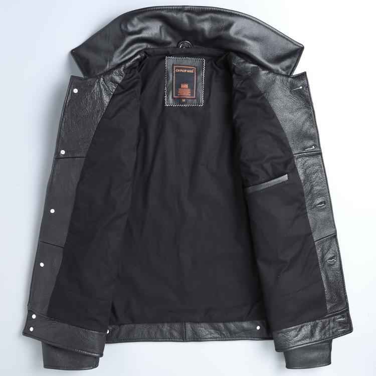 Top Layer Cowhide Leather Jacket Men's Slim Short Style - ClickNbuy