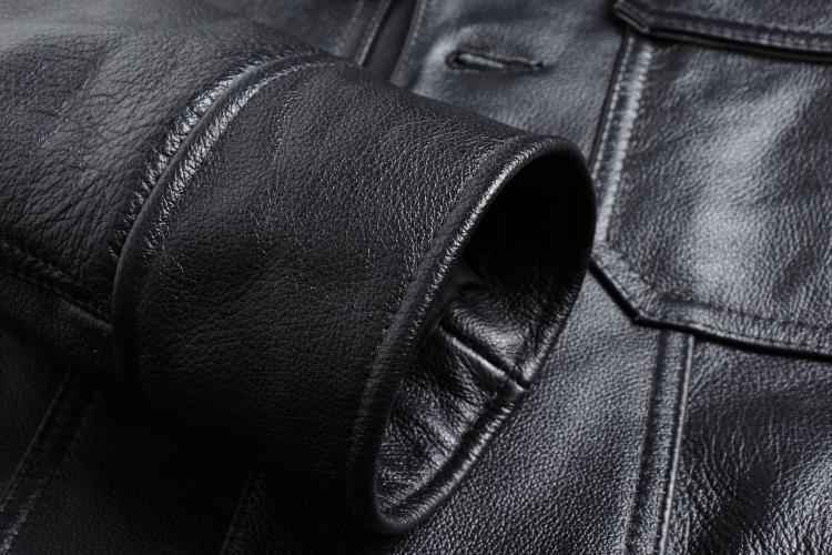 Top Layer Cowhide Leather Jacket Men's Slim Short Style - ClickNbuy