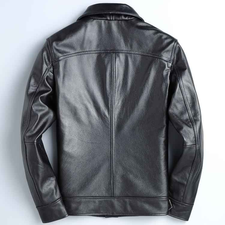 Top Layer Cowhide Leather Jacket Men's Slim Short Style - ClickNbuy