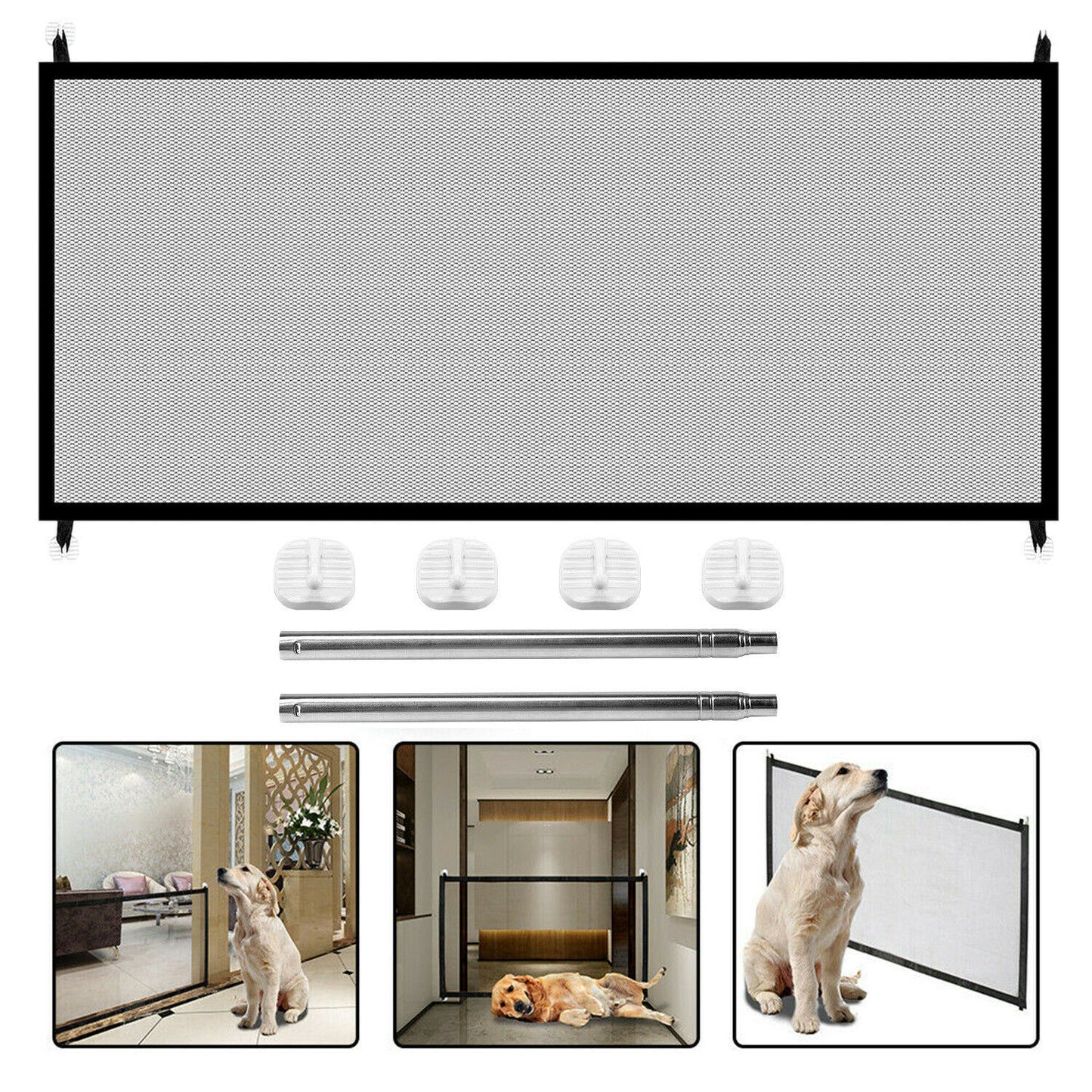 Pet Safety Gate for Dogs & Cats – Baby & Pet Mesh Barrier for Stairs, Doors, Hallways – Portable Magic Guard Fence Indoor/Outdoor
