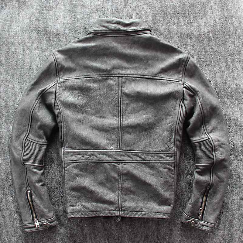 Men's Leather Motorcycle Jacket with Pocket for Business Wear and Casual Style - ClickNbuy