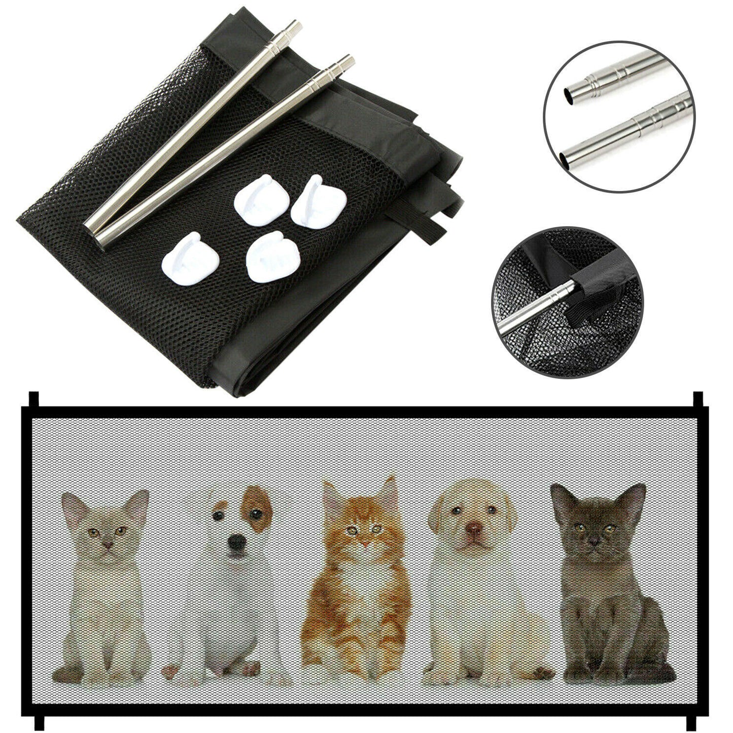Pet Safety Gate for Dogs & Cats – Baby & Pet Mesh Barrier for Stairs, Doors, Hallways – Portable Magic Guard Fence Indoor/Outdoor