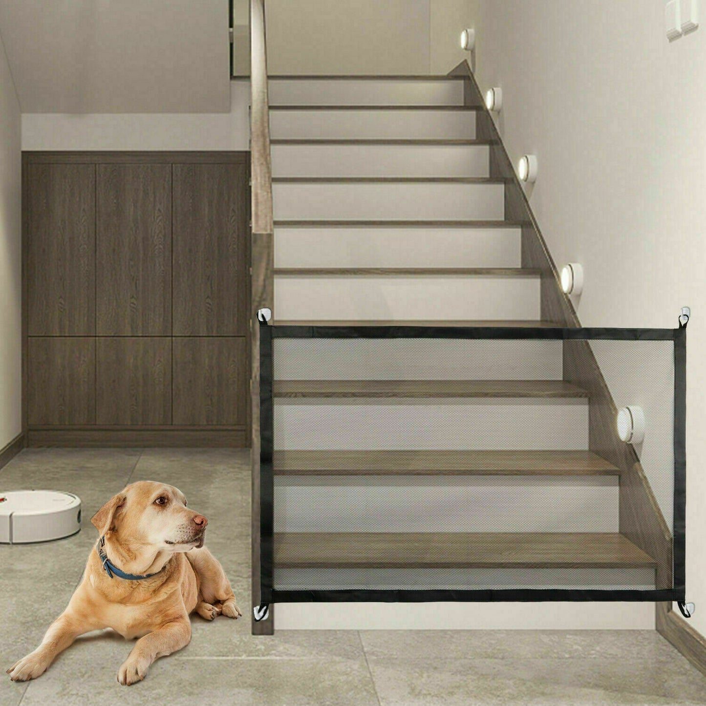 Pet Safety Gate for Dogs & Cats – Baby & Pet Mesh Barrier for Stairs, Doors, Hallways – Portable Magic Guard Fence Indoor/Outdoor