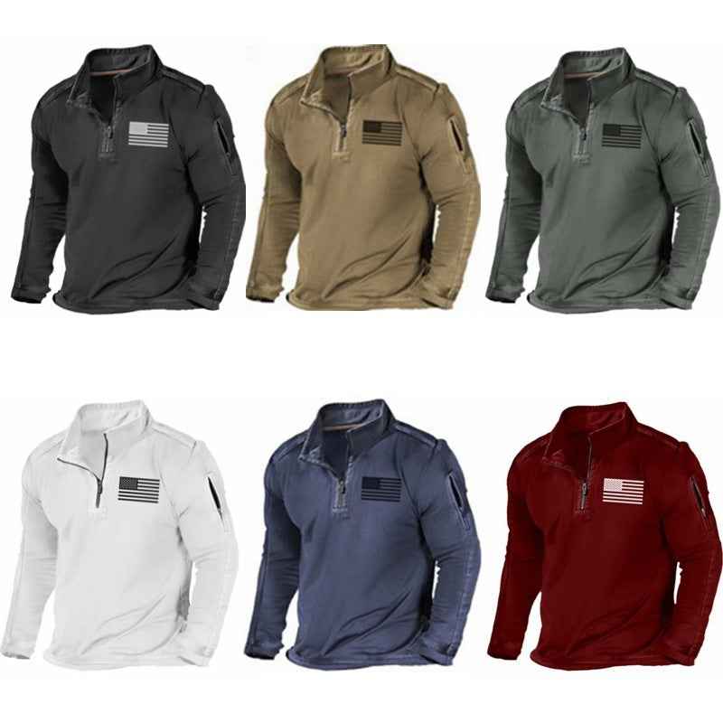 Men's Sports Sweater Zipped Stand Collar Long-sleeved Fashion Top - ClickNbuy