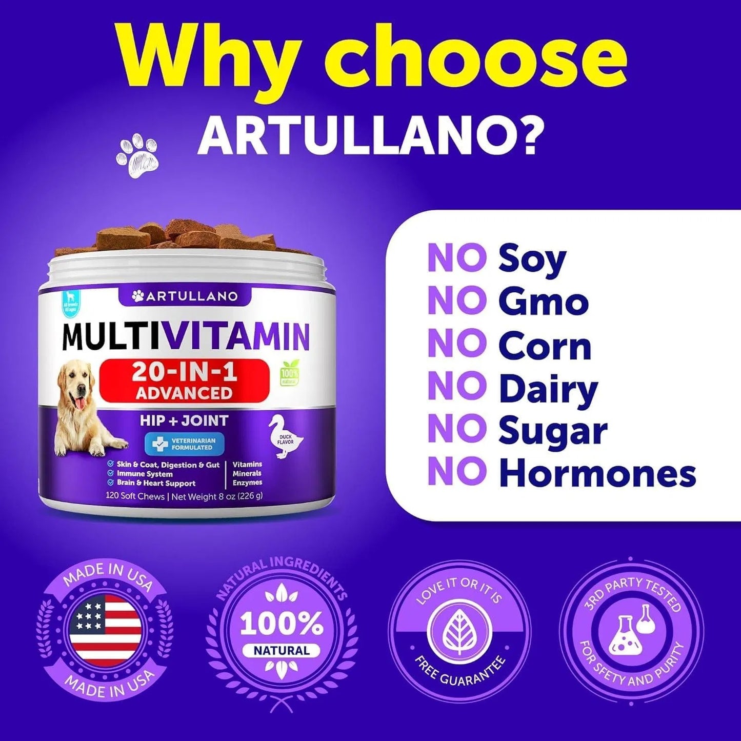 Dog Multivitamin Chews with Glucosamine - 20 in 1 Senior & Puppy Vitamins for Joint, Immune, Mobility, Gut, and Skin Health - 120 Chews