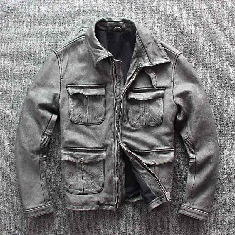 Men's Leather Motorcycle Jacket with Pocket for Business Wear and Casual Style - ClickNbuy
