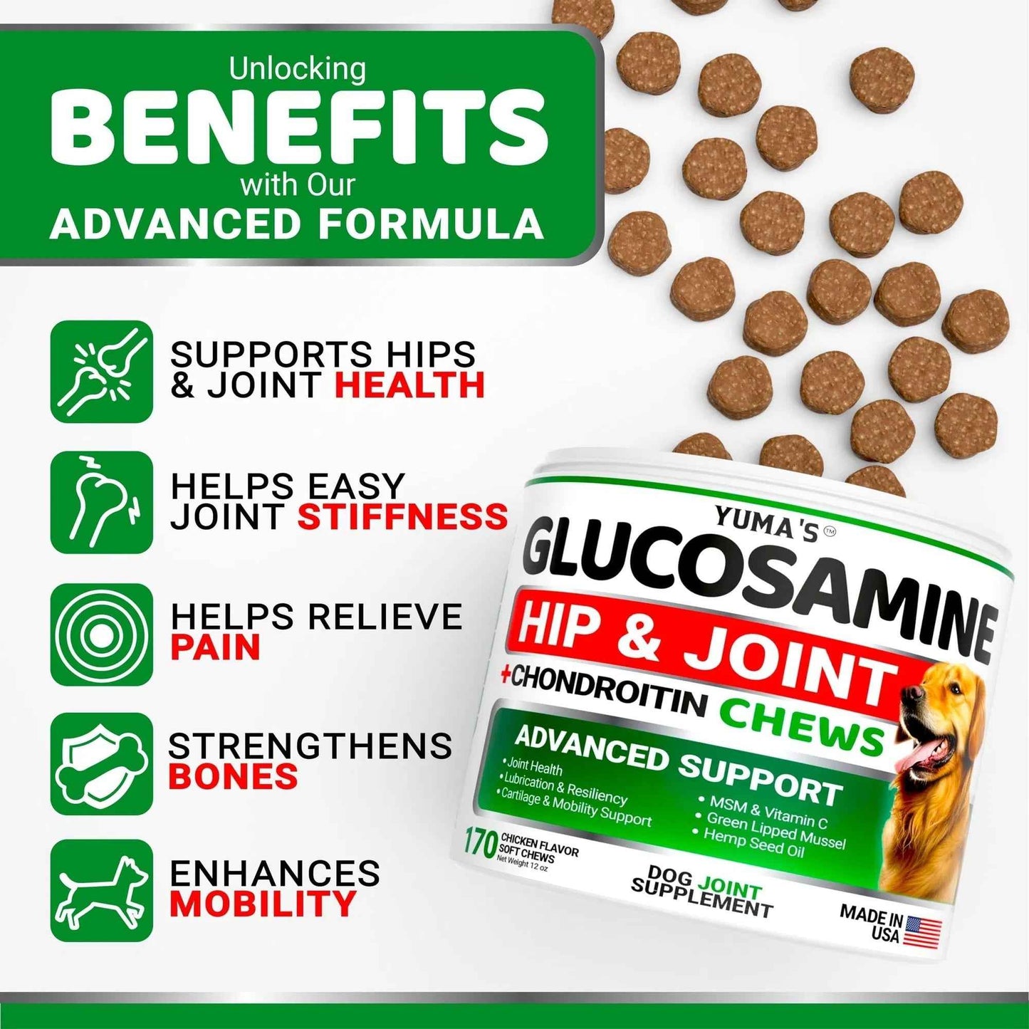 Dog Joint Supplement Glucosamine for Healthy Hips with Chondroitin & MSM - ClickNbuy
