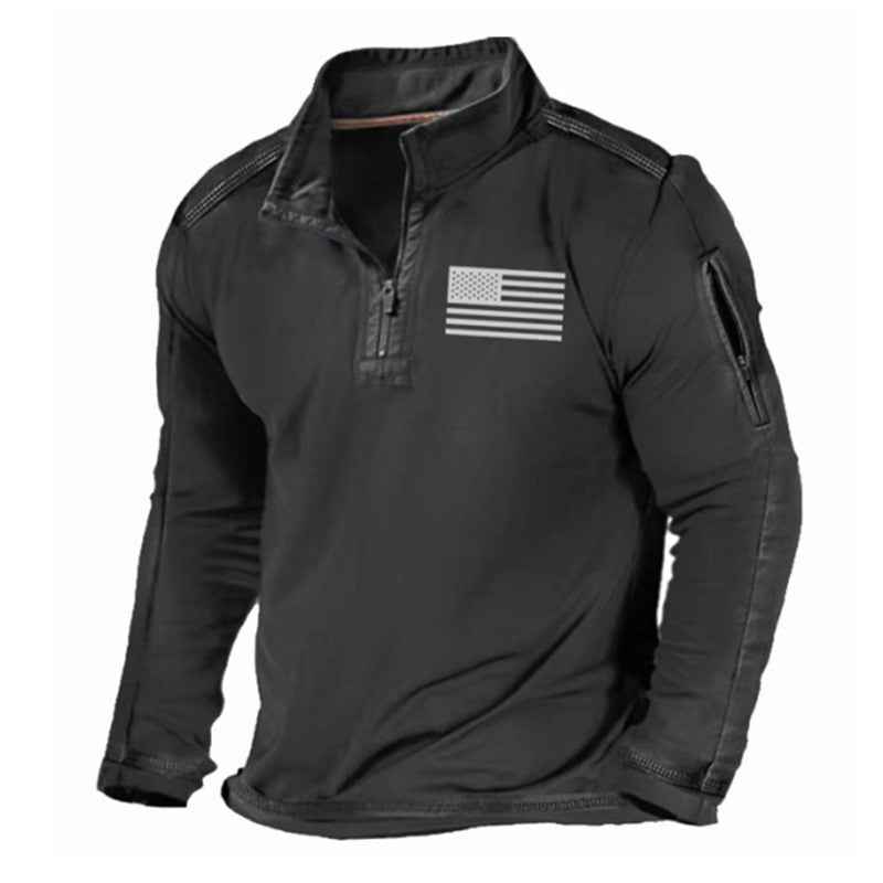 Men's Sports Sweater Zipped Stand Collar Long-sleeved Fashion Top - ClickNbuy