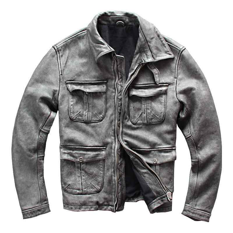 Men's Leather Motorcycle Jacket with Pocket for Business Wear and Casual Style - ClickNbuy