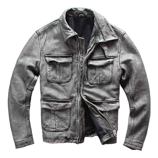 Men's Leather Motorcycle Jacket with Pocket for Business Wear and Casual Style - ClickNbuy