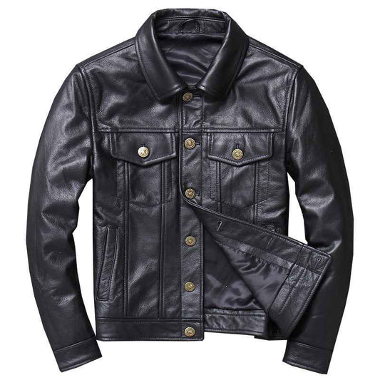 Leather Motorcycle Suit for Men - Short Design Jacket and Pants - ClickNbuy