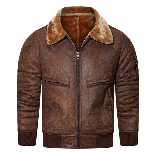 Men's Leather and Fur Jacket - Autumn and Winter Casual Multi-pocket Short Velvet - ClickNbuy
