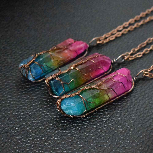 Hot Selling Stone Crystal Tree of Life Pendant Necklace - Ins Fashion Accessory - ClickNbuy