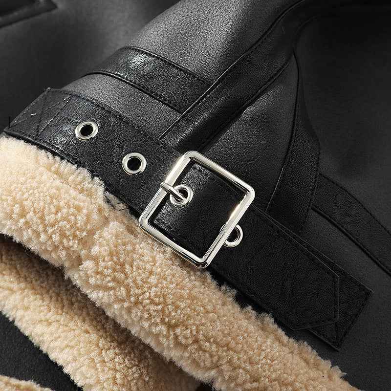 Winter Sheepskin Leather Coat - Summit Ice Jacket with Thickened Fleece-lined Short Design - ClickNbuy