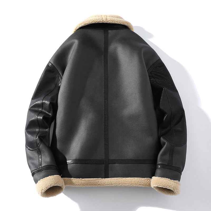 Winter Sheepskin Leather Coat - Summit Ice Jacket with Thickened Fleece-lined Short Design - ClickNbuy