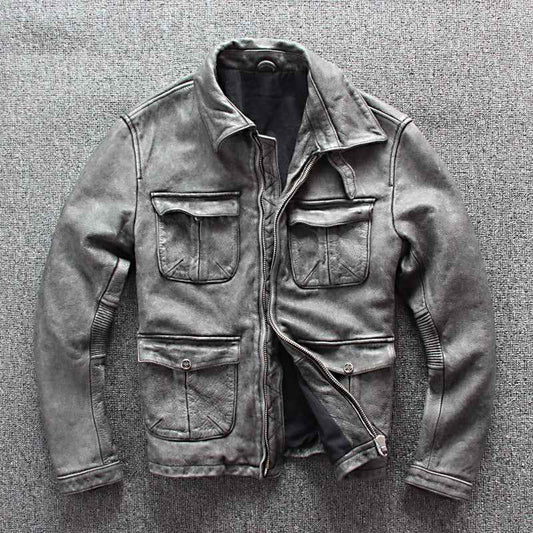 Men's Leather Motorcycle Jacket with Pocket for Business Wear and Casual Style - ClickNbuy